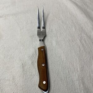 Vintage Maxam Stainless Steel 2 Prong Meat Serving Fork Wood Handle Japan 11"